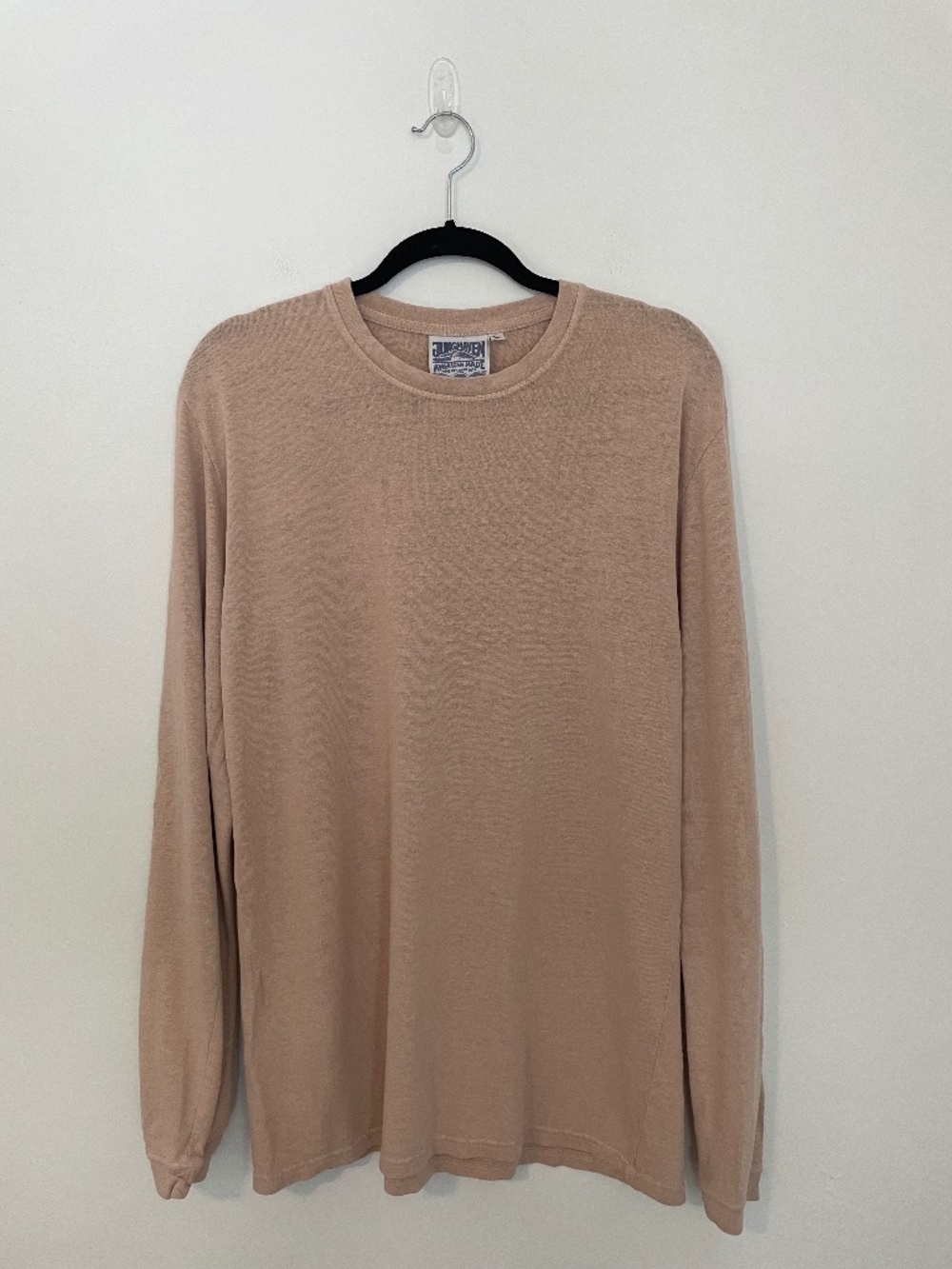 Jungmaven Long Sleeve Solid Beige Crew Neck T Shirt,  Hemp Cotton, Men's Large